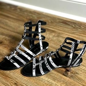 Marc Fisher “Pritty” Leather Gladiator Sandals - White Black Grey- Womens 7.5M